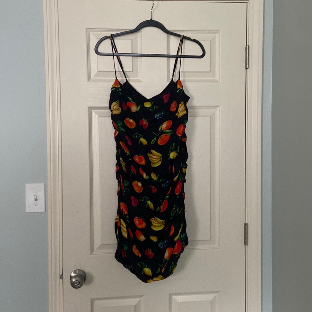 weworewhat black fruit spaghetti strap dress